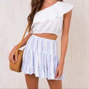 Princess Polly white and blue striped flowy skirt